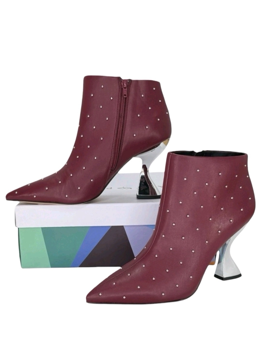 Katy Perry Collections Burgundy Pointed Toe Studded Ankle The Laterr Bootie
